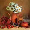 Still Life Stawberries And Daisies paint by numbers