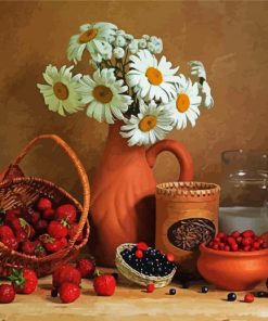 Still Life Stawberries And Daisies paint by numbers