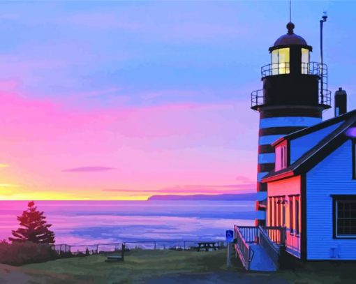 Sunset At West Quoddy Lighthouse paint by numbers