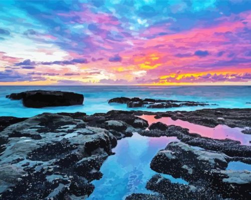 Sunset Rocky Beach paint by numbers