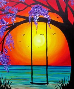 Sunset Tree Swing Art paint by numbers
