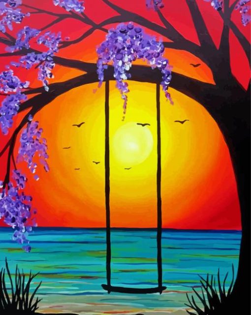 Sunset Tree Swing Art paint by numbers