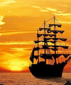 Sunset Ship Silhouette paint by numbers