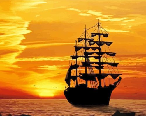 Sunset Ship Silhouette paint by numbers