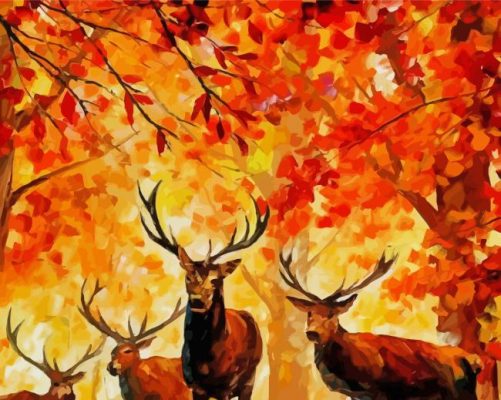 Trees And Deers Art paint by numbers