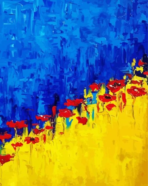 Ukrainian Flag With Poppies Art paint by numbers