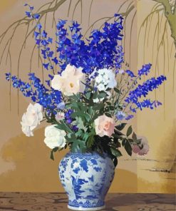 White Blue Flowers Vase paint by numbers