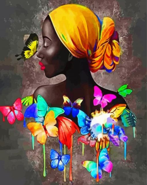 African Woman And Colorful Butterflies paint by numbers