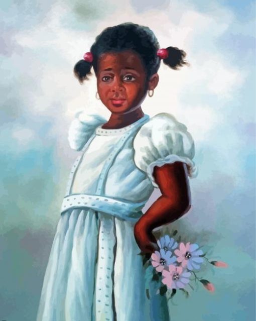 Black Little Girl In White paint by numbers