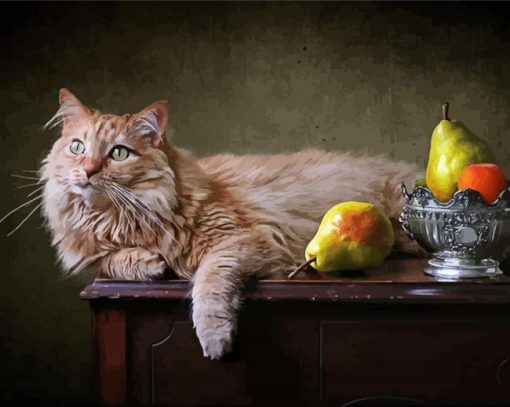 Cat And Still Life Pears paint by numbers