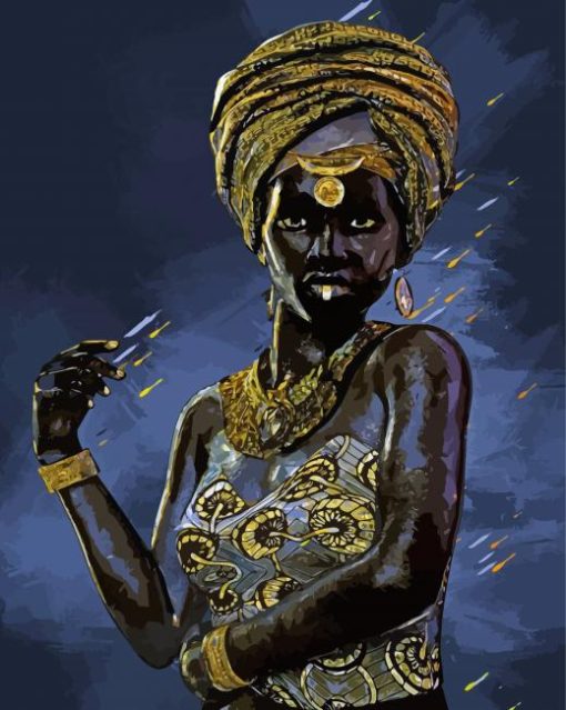 Cool African Woman Black And Gold paint by numbers