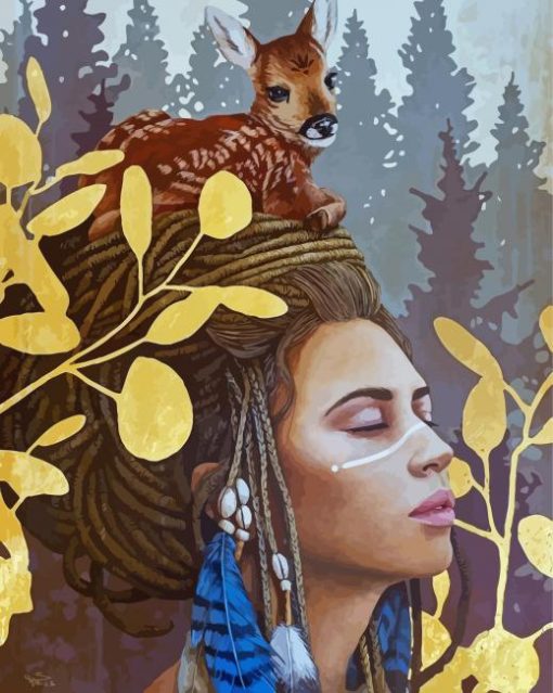 Deer On Girl Head By Sophie Wilkins paint by numbers