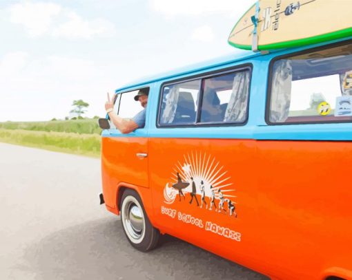 Orange Hippie Bus paint by numbers
