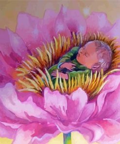 Sleepy Baby With Flower paint by numbers
