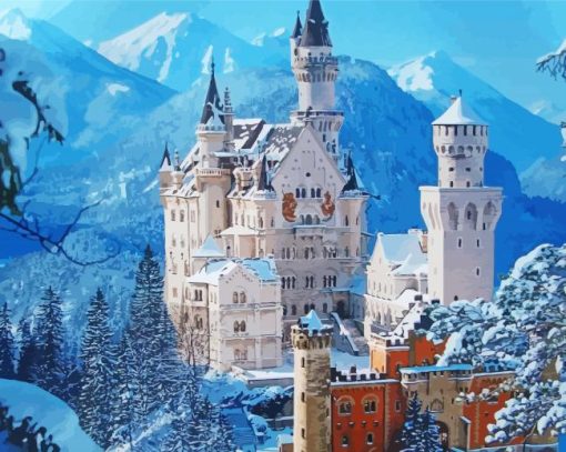 Snowy Landscape German Castle paint by numbers