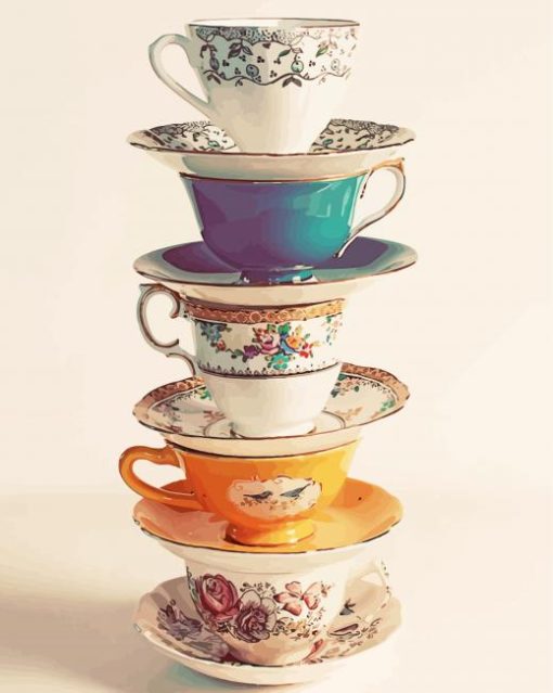 Stacked Tea Cups paint by numbers