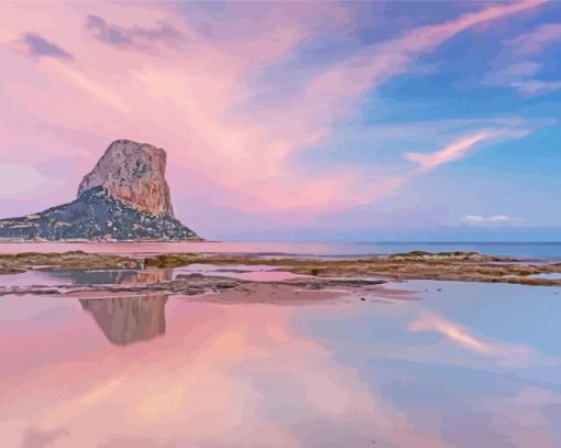 Calpe Beach With Pink Clouds paint by numbers