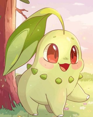 Cute Chikorita Pokemon Species paint by numbers