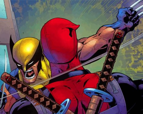 Deadpool Vs Wolverine Fighting paint by numbers