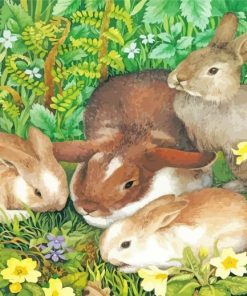 Four Bunnies And Plants paint by numbers
