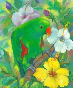 Green Eclectus Parrot And Flowers paint by numbers