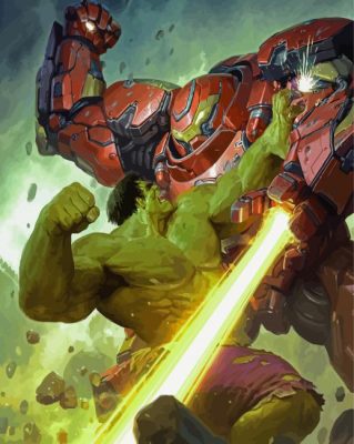 Hulkbuster And Hulk Fight paint by numbers