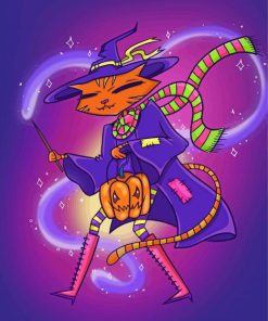 Orange Cat Witch Art paint by numbers