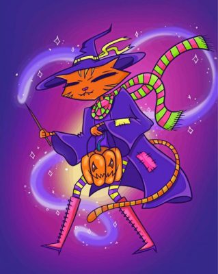 Orange Cat Witch Art paint by numbers