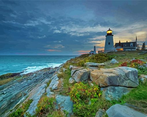 Pemaquid Point Light Bristol Maine paint by numbers