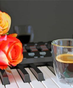 Piano With Flowers And Coffee paint by numbers