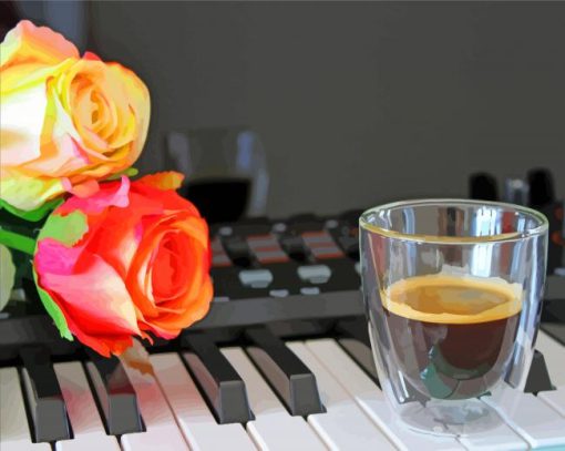 Piano With Flowers And Coffee paint by numbers