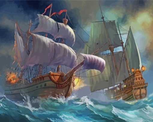 Pirate Ships In Battle paint by numbers