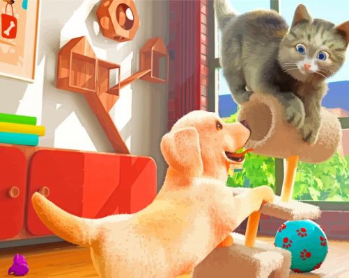 Puppy And Kitten Cartoon paint by numbers