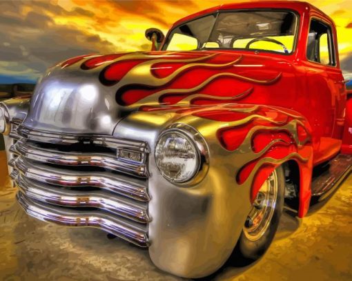 Red Hot Rod Truck paint by numbers
