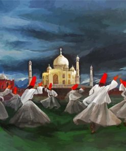 Sufi Men And Taj Mahal Art paint by numbers