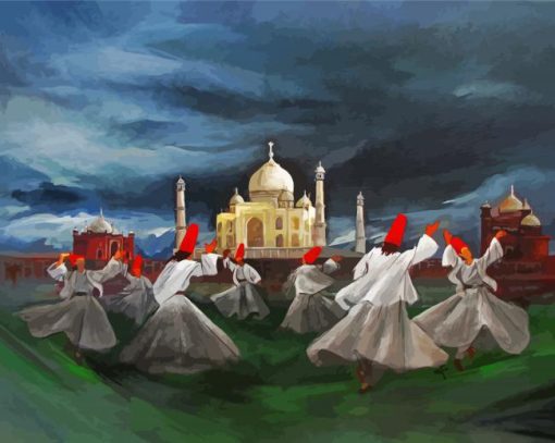 Sufi Men And Taj Mahal Art paint by numbers
