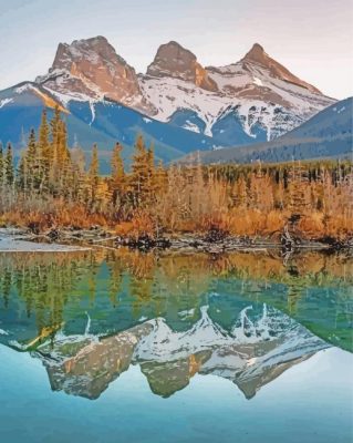 Three Sisters Mountains Water Reflection paint by numbers