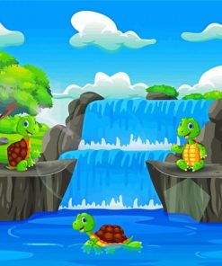 Turtle Waterfall Scenery paint by numbers