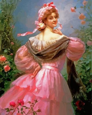 Victorian Woman In Pink paint by numbers