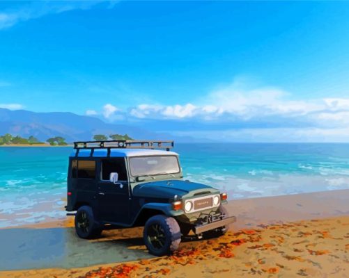 Vintage Land Cruiser On Beach paint by numbers