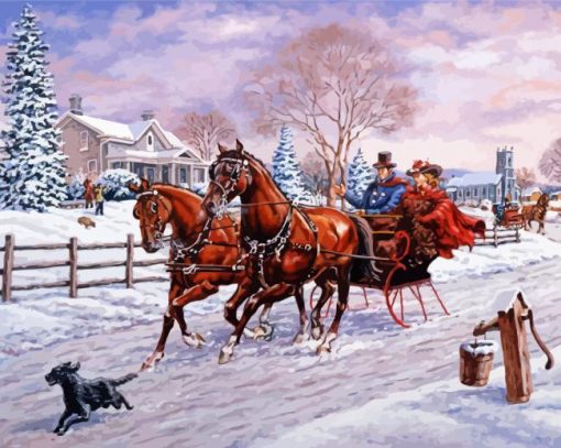 Aesthetic Horse And Sleigh Art paint by numbers