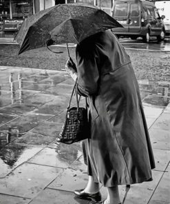 Black And White Old Woman In Rain paint by numbers