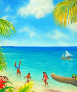 Children On Tropical Beach paint by numbers