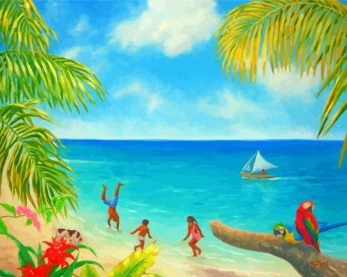 Children On Tropical Beach paint by numbers