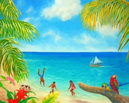 Children On Tropical Beach paint by numbers