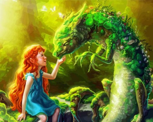 Green Dragon With Girl paint by numbers