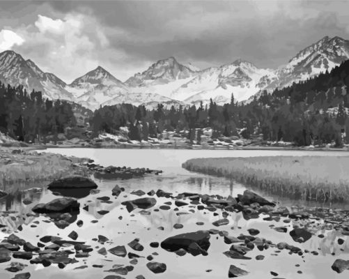 Landscape Mountain In Black And White paint by numbers