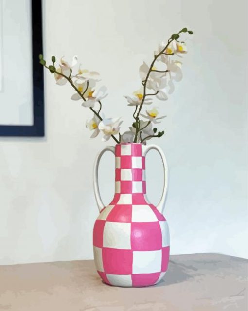 Pink Checkered Vase paint by numbers