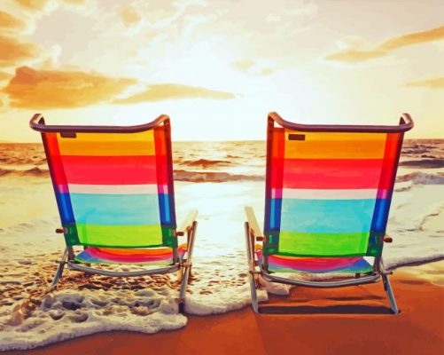 Rainbow Deck Chairs On The Beach paint by numbers