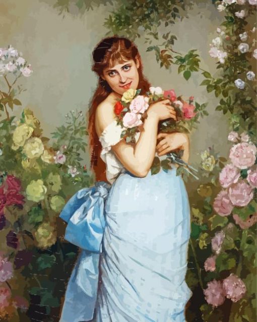 A Young Woman In A Rose Garden paint by numbers